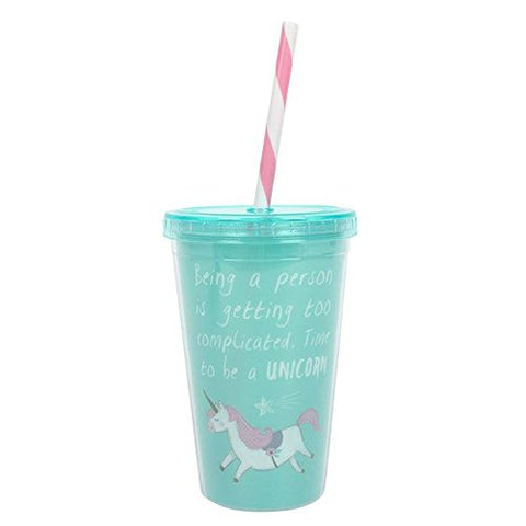 Unicorn Kisses Reusable Plastic Drinking Cup with Straw - Two Styles Available (Blue)