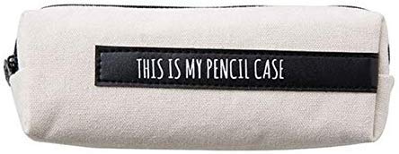 SUPERTOOL Student Letter Pencil Bag,1PCS Letters Canvas Pencil Case Simple Cute Pure Color Pen Bag for Students Gift(White and Black)