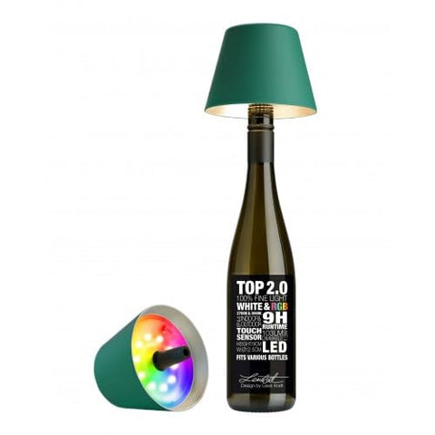 Sompex Wireless Top Bottle Lamp, 14 Light Colors, IP44 Splash Proof, Wine Bottle Light for Indoor and Outdoor, Matte and Glossy Finish, Up to 40 hours battery life, Rechargeable Plastic Lamp, Green