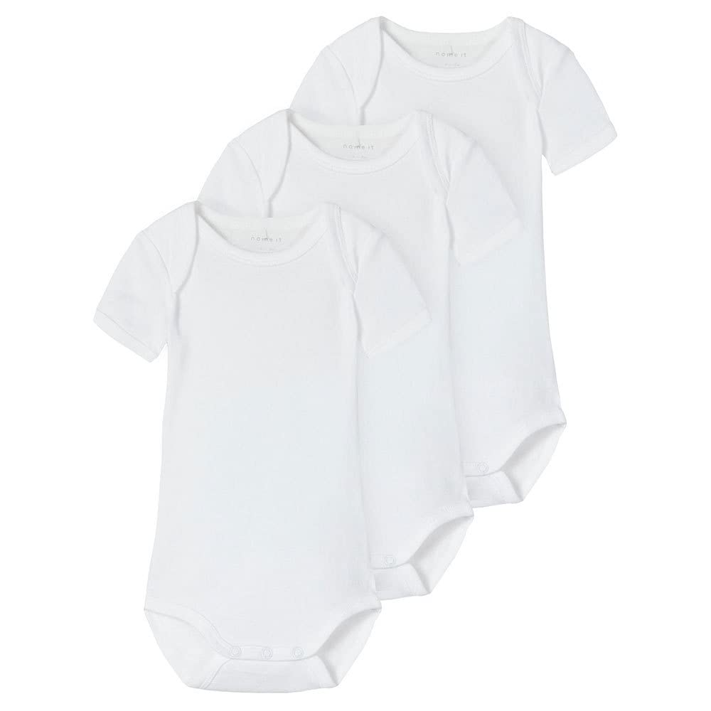 NAME IT Unisex_Baby Nbnbody 3P SS Solid 3 Noos Footie, Bright White, 6-9 Months