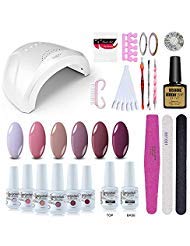 Vishine Gel Nail Polish Starter Kit with 48W SUNOne UV LED Nail Lamp Speed Dryer Manicure Tools 6 Pretty Colors Gel Polish Base and Top Coat #03