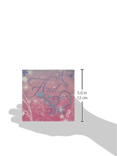 Amscan Disney Ariel Birthday Celebration Party Beverage Napkins, 5" x 5", Blue/Pink