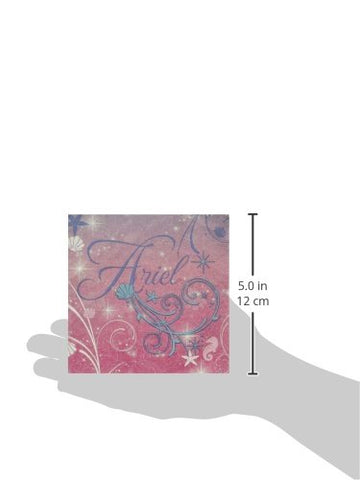 Amscan Disney Ariel Birthday Celebration Party Beverage Napkins, 5" x 5", Blue/Pink