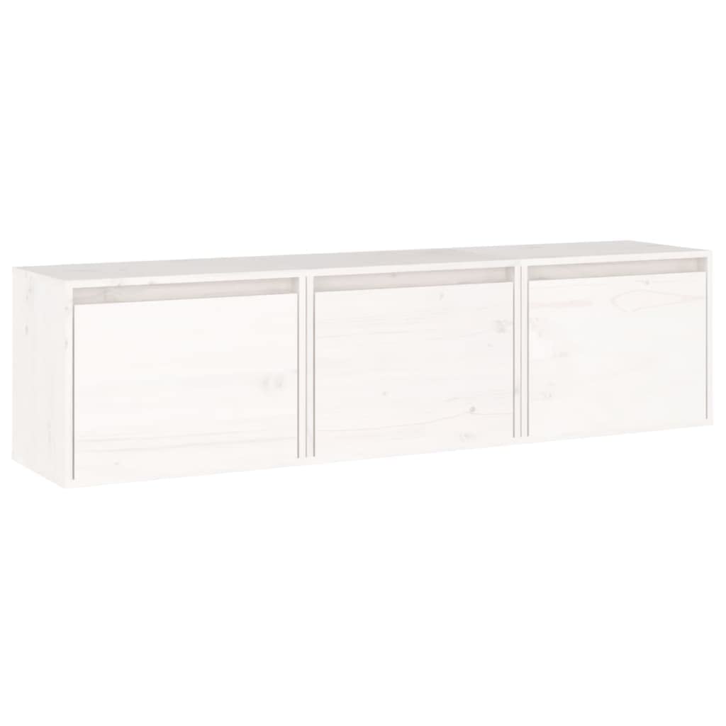 vidaXL TV Cabinets 3 pcs in White - Solid Pinewood - Living Room Display and Storage Units, Floating Wall Design