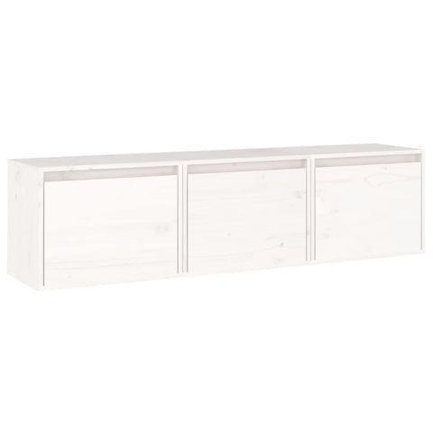 vidaXL TV Cabinets 3 pcs in White - Solid Pinewood - Living Room Display and Storage Units, Floating Wall Design