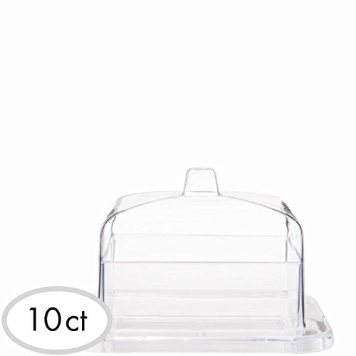 Party Perfect Decorative Mini Plates With Lids Tableware, Clear, Plastic , Pack Of 10