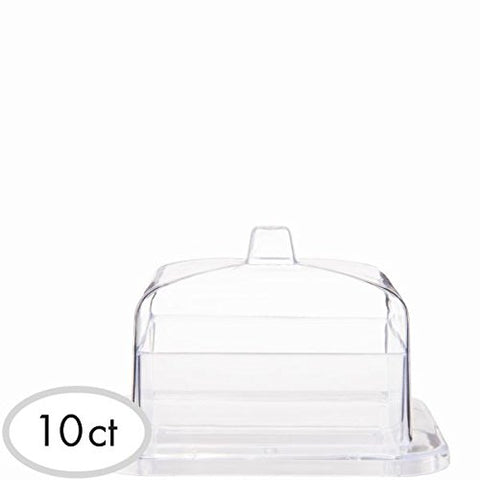 Party Perfect Decorative Mini Plates With Lids Tableware, Clear, Plastic , Pack Of 10