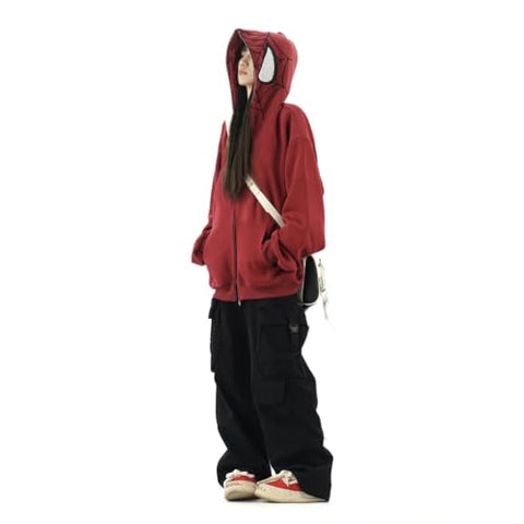 MIFJNF Y2k Hoodie Spider Hoodie Graphic Hoodies Zip Up Hoodie Jacket Hoodies Y2k Sweater Oversized Sweatshirt for Women (Red-A,Medium,Medium)