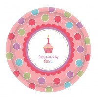 Amscan International First Birthday Girl Paper Plates 26.6 Cm, Pack Of 8
