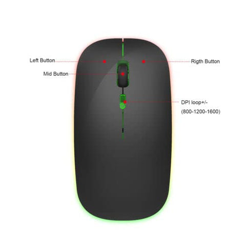 2.4GHz Wireless Mouse USB Rechargeable RBG LED Cordless Mice for PC Laptop.