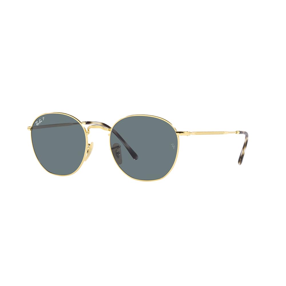 Ray-Ban RB3772F Rob Low Bridge Fit Round Sunglasses, Gold/Dark Blue Polarized, 56 mm