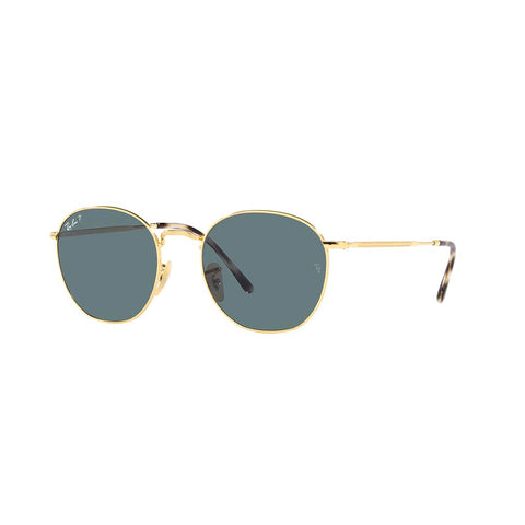 Ray-Ban RB3772F Rob Low Bridge Fit Round Sunglasses, Gold/Dark Blue Polarized, 56 mm
