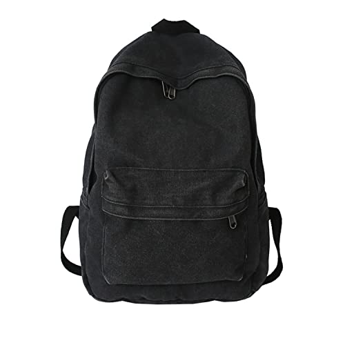 KAOBIO Canvas Backpack for Women Men Vintage Aesthetic Bags Travel Daypack Boho Hippie Grunge Backpack (Black)