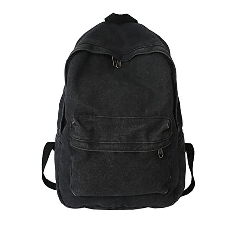 KAOBIO Canvas Backpack for Women Men Vintage Aesthetic Bags Travel Daypack Boho Hippie Grunge Backpack (Black)