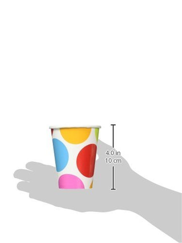 Amscan Cabana Dots Paper Cups Birthday Party Hot and Cold Beverage Drinks Disposable Tableware and Drinkware (8 Pack), Multi Color, 9 oz..