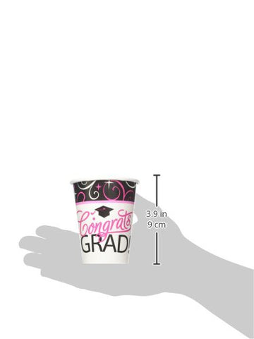 Amscan Sparkling Pink & Black Graduation Party Paper Cups Tableware, Pink/Black, 9 oz