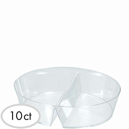Party Perfect Decorative 2-Compartment Dishes Tableware, 10 Pieces, Plastic, Clear, 3 3/4" x 3" by Amscan