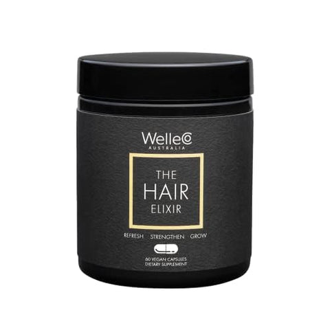WelleCo The Hair Elixir Vegan Hair Care Supplement with Biotin, Iron, Zinc & Rhodiola, Promotes Hair Growth & Thickness and Helps Reduce Breakage, Gluten Free Hair Skin and Nails Vitamins, 60 Capsules