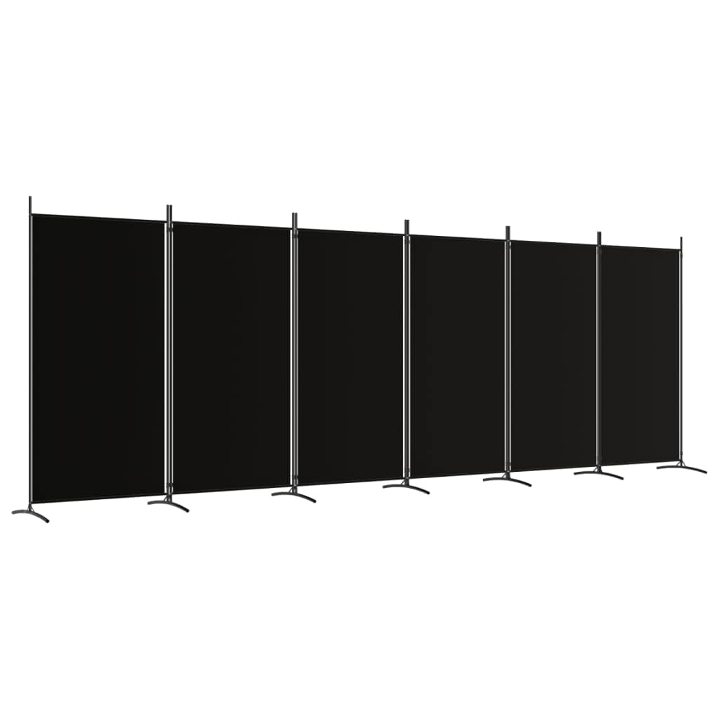 vidaXL 6-Panel Room Divider Black 204.7"x70.9", Polyester Fabric and Iron Material, Versatile Functionality, Foldable Design and Easy Assembly, Modern Style