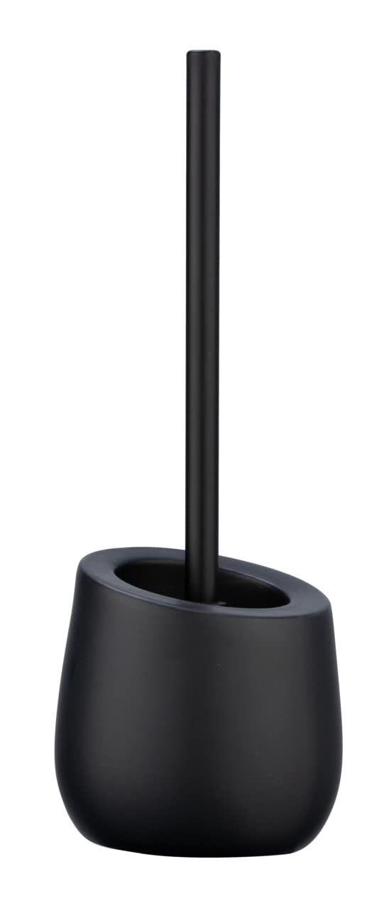 WENKO Badi Black Toilet Brush Set, Ceramic with Matte Finish, Includes Toilet Brush with Silicone Brush Head and Non-Stick Effect