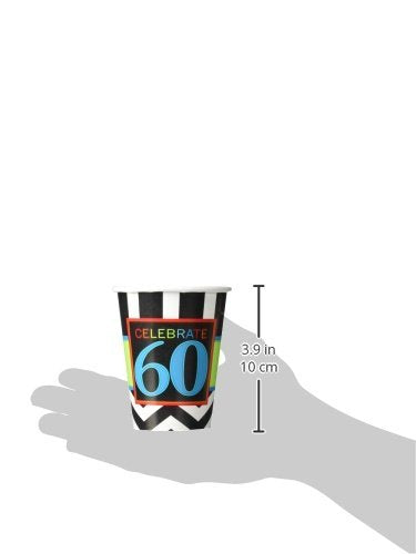 Must-Have Chevron and Stripes 60th Birthday Party Paper Cups Tableware, Pack of 8, Multi , 9 Ounces, Paper