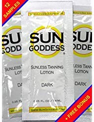 Sun Goddess - TWELVE (12) Sunless Self Tanning Lotion Samples + 1 Sunless Self Tanning Applicator Mitt + 1 Pair Sunless Self Tanning Application Gloves - Sun Goddess - Best Sunless Self Tanner Lotion