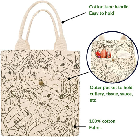 earthsave Insulated Lunch Bag for Office Women & Men (Off White & Olive Green) | Eco-Friendly Canvas Tiffin Bags for School, Cotton Drawstring Lunch Bag for Kids| Cloth Lunch Box Bags | Eco Lunch Bag