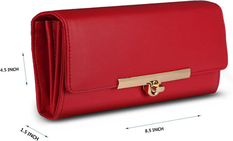 ALSU Women's Red Wallet Clutch Purse | 4 Card Pocket| Twist Lock Closure| Phone Pocket (ldu-012red), Red, 8.5, Casual
