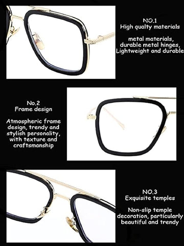 ARICKS Tony Stark Style Blue Light Blocking Glasses for Men Women, Iron Man and Spider-Man Computer Gaming Glasses by Computer/Tablet/Laptop/Mobile, Gold-Clear, M