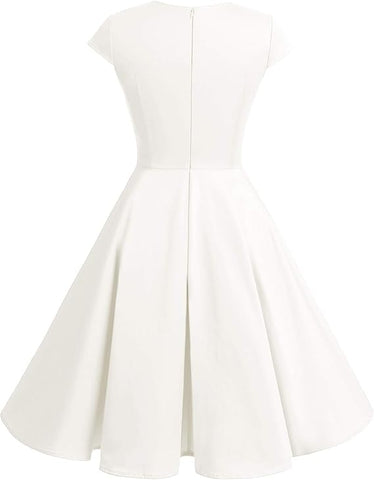 Bbonlinedress Vintage White Wedding Dress for Women 1950s Retro Formal Summer Cocktail Swing Party Dress Off White XS