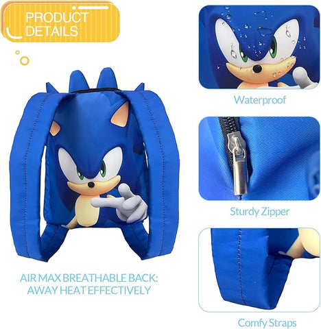 Bonamana Sonic Toddler Backpack 3D Printed 14 Inch Waterproof Tails Look Backpack for Kids Travel School Bag Book Small Bags Children's School Bag for 2-4 years old (Blue 2 Generation)