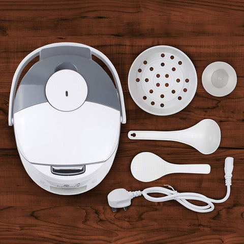 Yum Asia Panda Mini Rice Cooker With Ninja Ceramic Bowl and Advanced Fuzzy Logic (3.5 cup, 0.63 litre) 4 Rice Cooking Functions, 4 Multicooker functions, LED display, 220-240V (White and Grey)