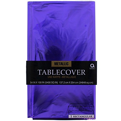 Amscan Shiny Metallic Table Cover, 54" x 100", Purple
