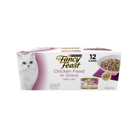 Fancy Feast Purina Grilled Chicken Canned Cat Food, One Carton with (12) 3oz cans
