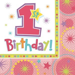 1St Birthday Girl Luncheon Napkins - 16 Per Unit