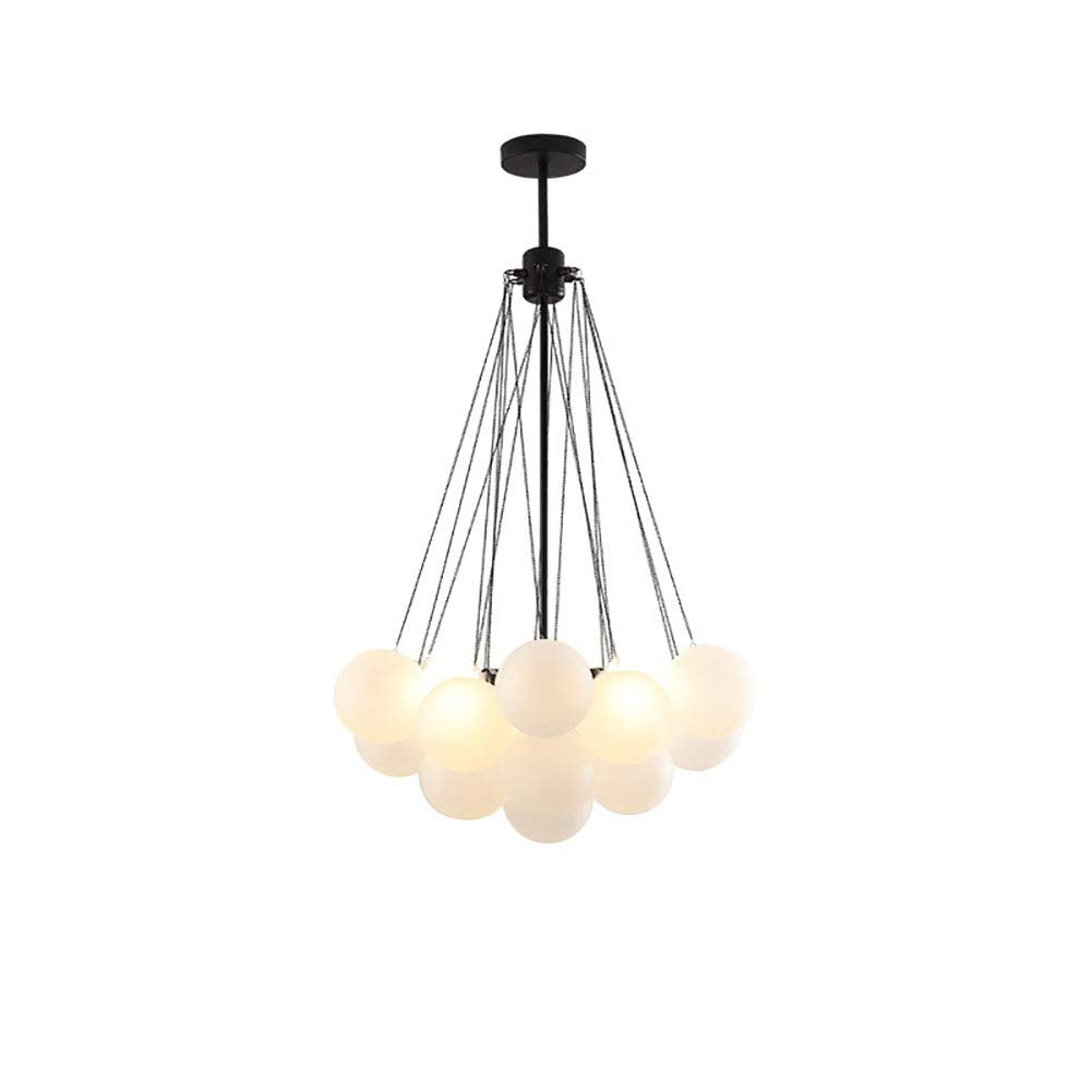 Simple Bubble Ball Glass Chandelier,White Glass Magic Bean Chandelier,Light Luxury Balloon Chandelier,for Dining Room Living Room Bedroom-Black. 40cm