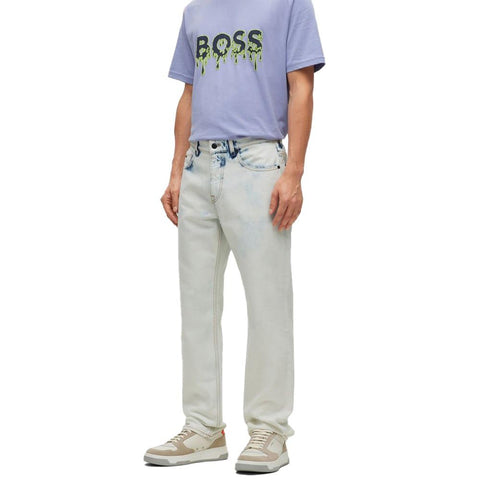 BOSS Mens Anderson BC Relaxed-fit Jeans in Pale Blue Rigid Denim
