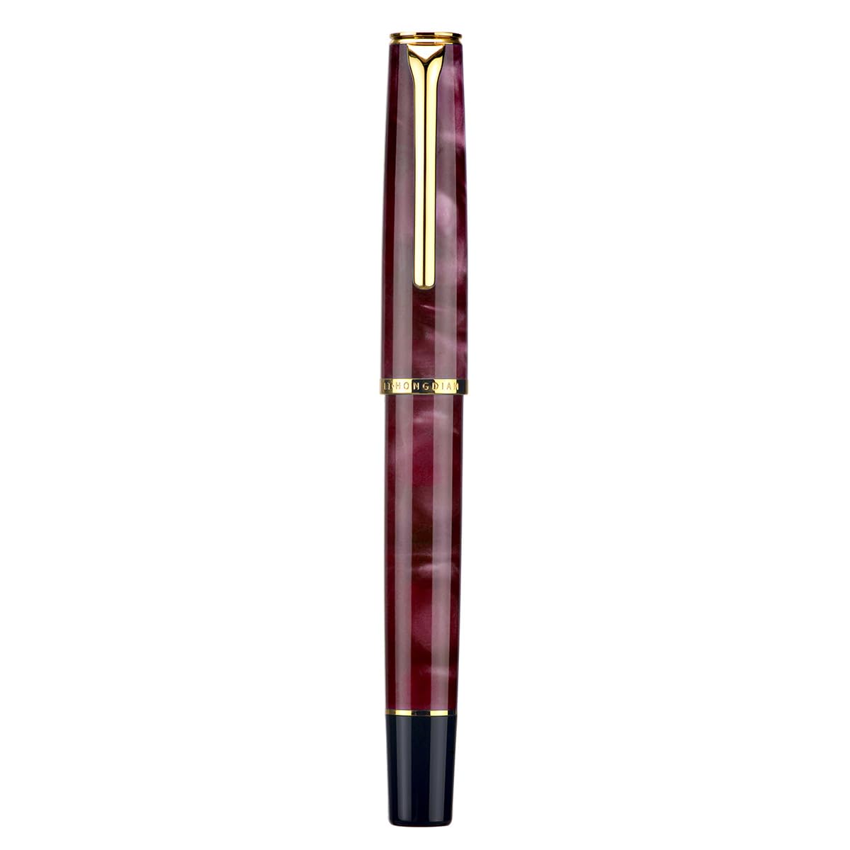 Hongdian N12 Piston Fountain Pen Extra Fine Soft Nib, Wine Red Acrylic & Classic Streamlined Design with Metal Case Set