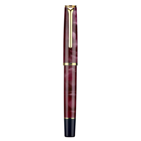 Hongdian N12 Piston Fountain Pen Extra Fine Soft Nib, Wine Red Acrylic & Classic Streamlined Design with Metal Case Set