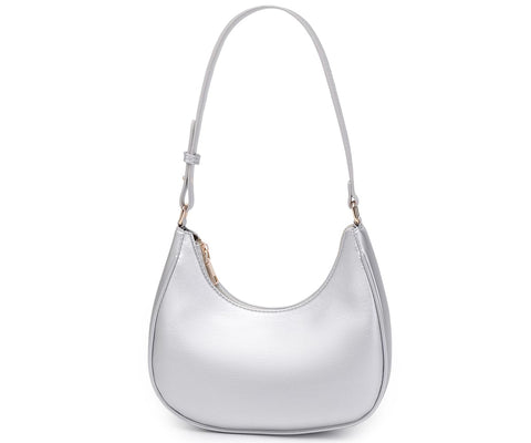 WSRYDJDL Crescent Shoulder Bags for Women Cute Hobo Tote Handbag Under the Arm Purses Mini Clutch Purse with Zipper Closure (Silvery)