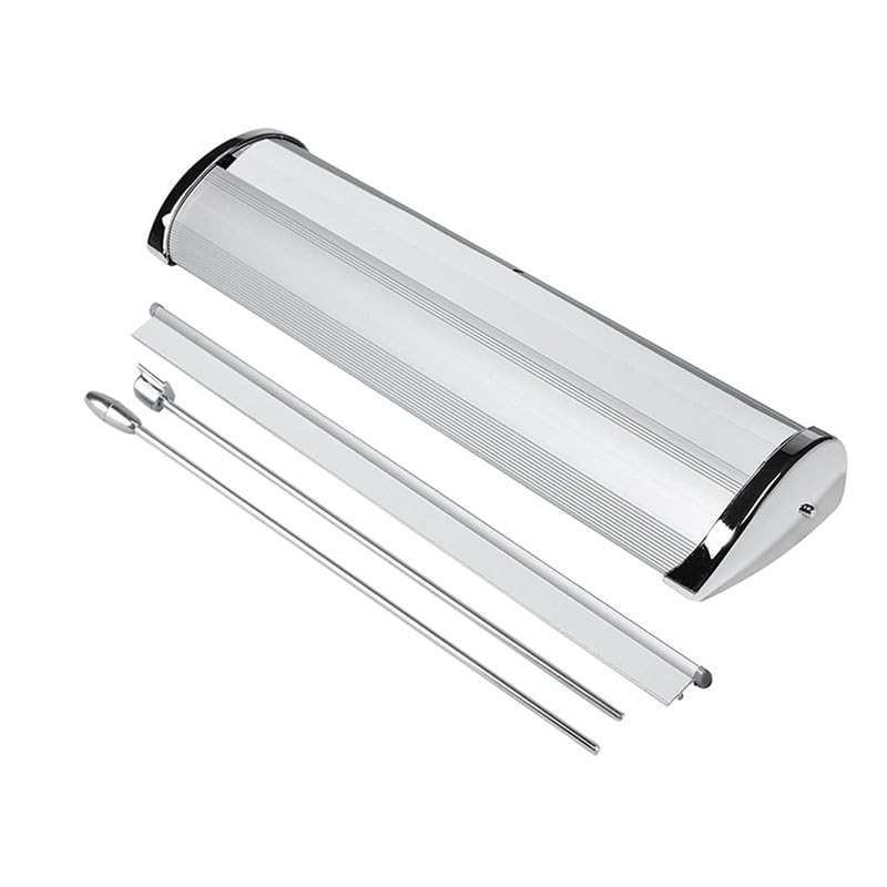 LOJUFAN Mini Retractable Banner Roll Up Banners Stand Mini Table Top Retractable Banner Stand for Business Birthday Party Wedding Trade Show Stands (Only Stand)