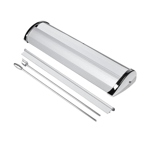 LOJUFAN Mini Retractable Banner Roll Up Banners Stand Mini Table Top Retractable Banner Stand for Business Birthday Party Wedding Trade Show Stands (Only Stand)