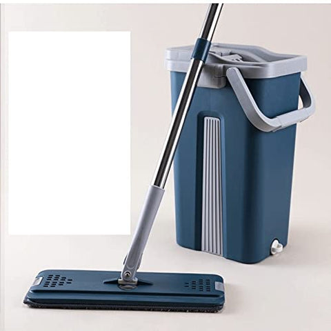 Flat Mop Household 2-piece Microfiber Mop Hands-free Scrubbing Mop Wet and Dry Cleaning Kit Flat Mop with Bucket Cleaning Floor Mop (Color : Blue grey set)