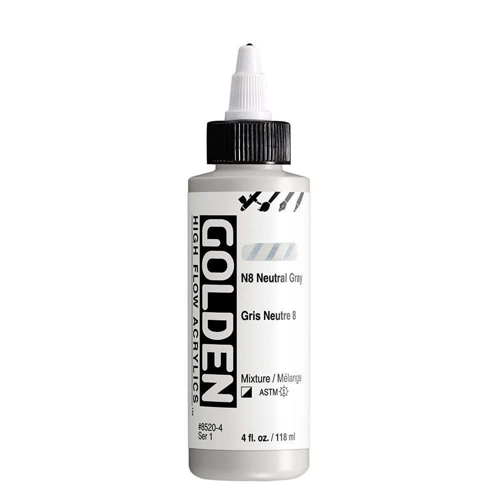 High Flow Acrylics by GOLDEN, N8 Neutral Gray, 4 fl. oz. Bottle, Professional Acrylic Paint, Semi-Opaque