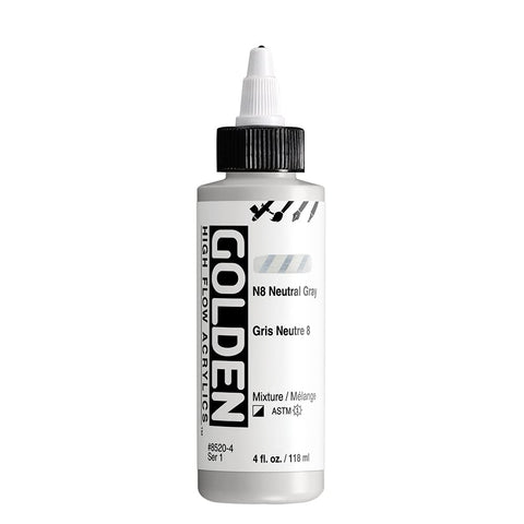 High Flow Acrylics by GOLDEN, N8 Neutral Gray, 4 fl. oz. Bottle, Professional Acrylic Paint, Semi-Opaque