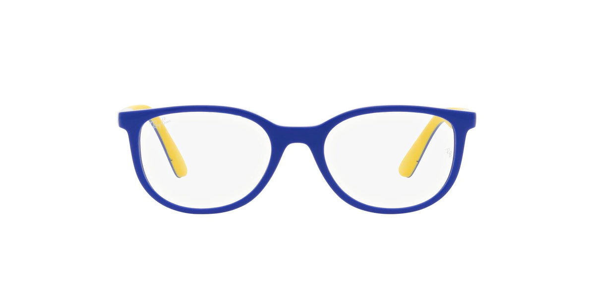 Ray-Ban Junior Kids' RY1622 Square Prescription Eyewear Frames, Light Blue on Rubber Yellow/Demo Lens, 48 mm