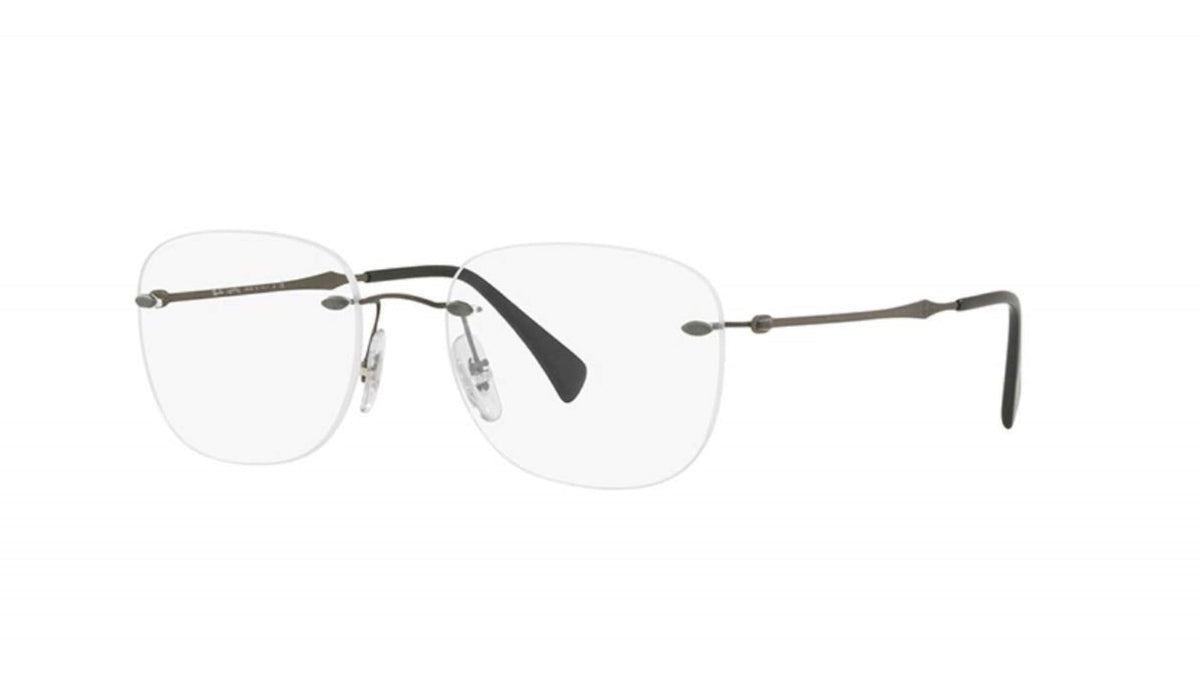 Ray-Ban RX8748 Titanium Oval Prescription Eyeglass Frames, Matte Dark Gunmetal/Demo Lens, 52 mm
