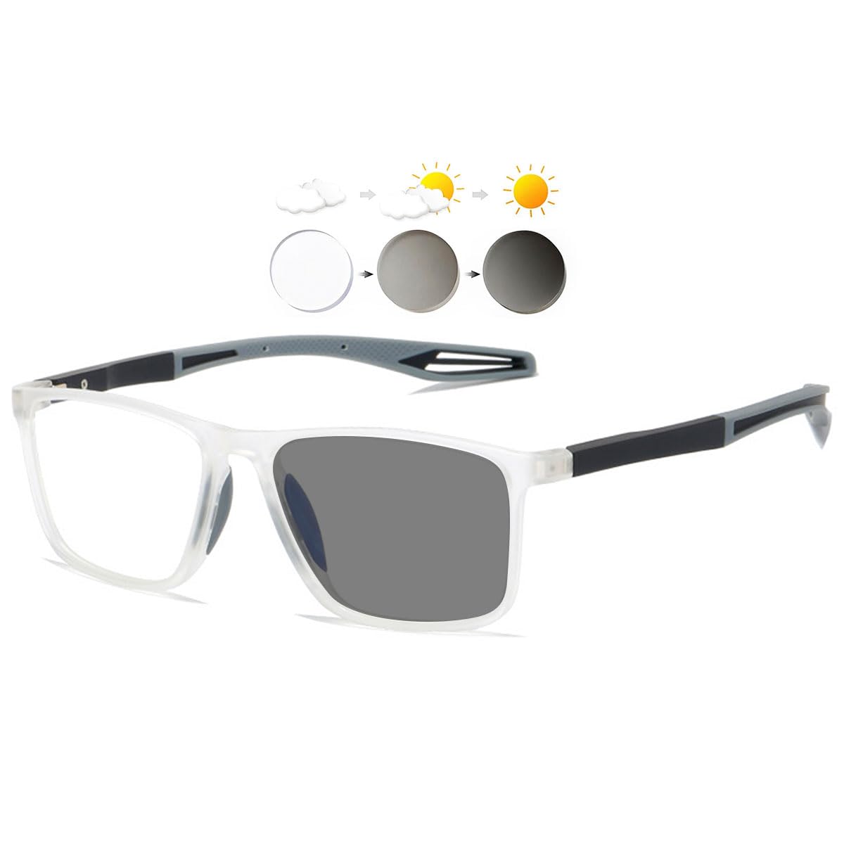 KOOSUFA Photochromic Blue Light Blocking Glasses Men Women for Sport Driving Outdoor TR90 Lightweight Rectangle Frame Eyewear Eyeglasses with UV Protection 2 in 1 Lenses Darken In Sunlight