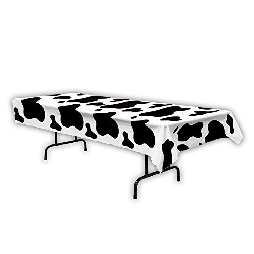 Beistle Club Pack Farm Theme Party Design Cow Print Plastic Tablecover 54in x 108in, Box of 12 Tablecovers