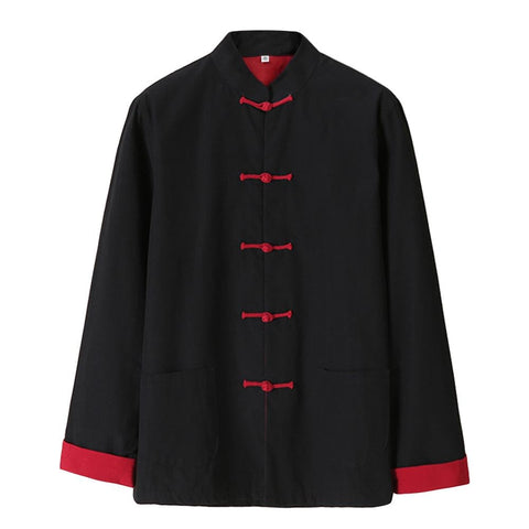 ZooBoo Mens Martial Arts Kung Fu Jacket Tang Suit (XL, Black+Red)